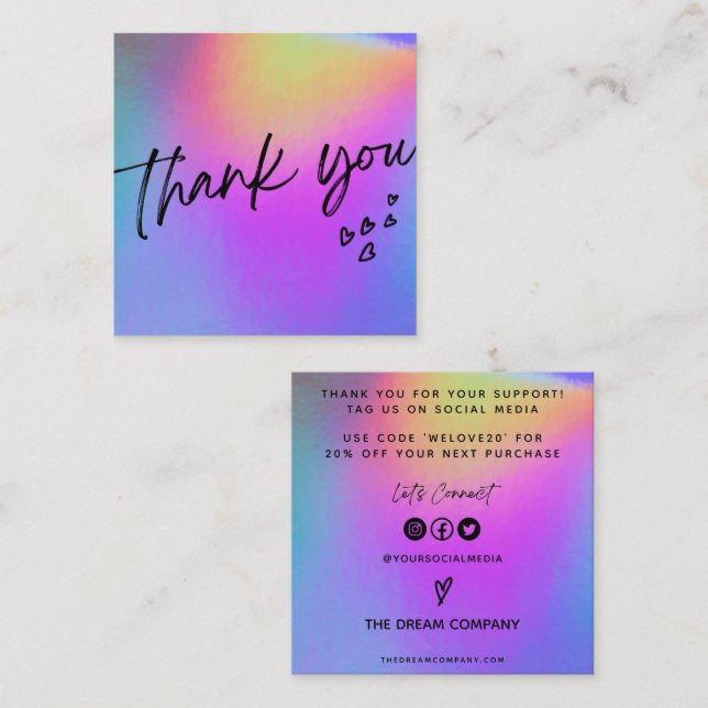Faux Holo Coeurs Médias tendance Insérer Carte de  (Devant / Derrière)