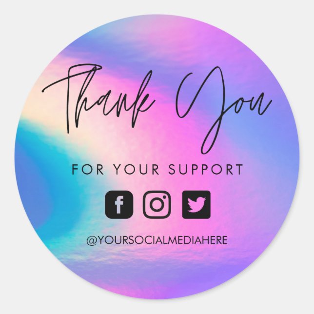 Faux Holo Custom Thank You Business Classic Round  Classic Round Sticker (Front)