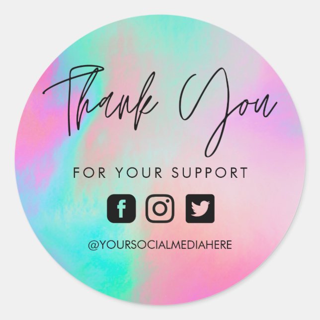 Faux Holo Custom Thank You Business Classic Round  Classic Round Sticker (Front)