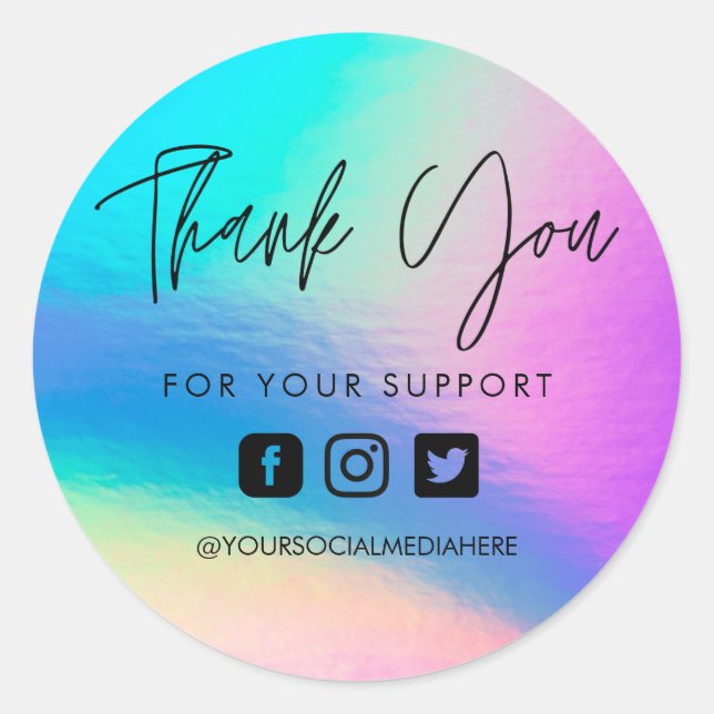 Faux Holo Custom Thank You Business Classic Round Sticker (Front)