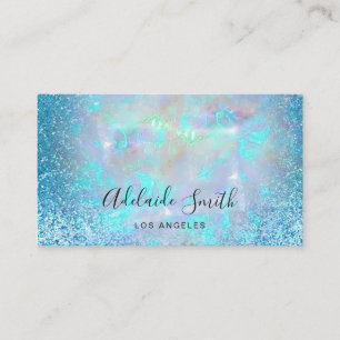 FAUX holographic blue glitter elegant modern Business Card
