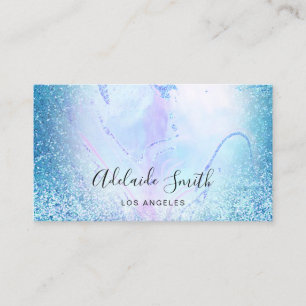 FAUX holographic blue glitter marble Business Card