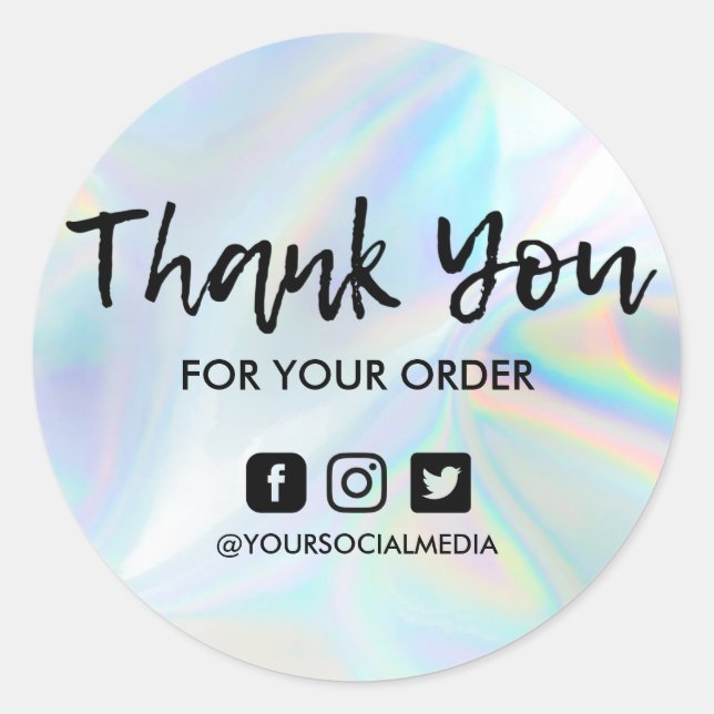 Faux Holographic Business Thank You Classic Round Sticker (Front)