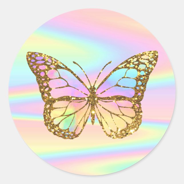 faux holographic butterfly  classic round sticker (Front)