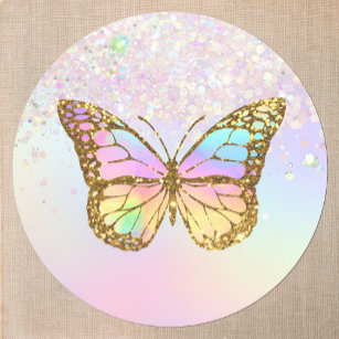 faux holographic butterfly  classic round sticker