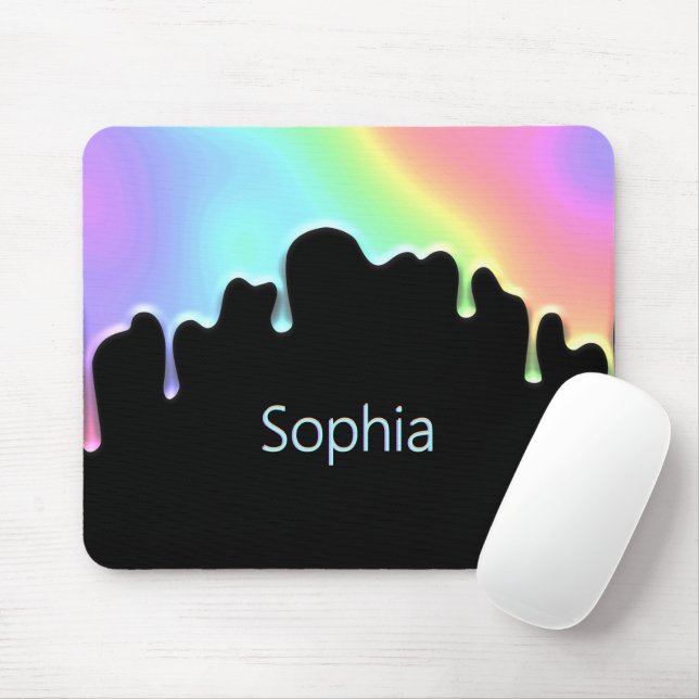 Faux Holographic Colourful Rainbow Modern Drops Mouse Pad (With Mouse)