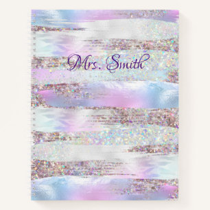 Faux Holographic Glitter Brush Strokes Pearl Ombre Notebook