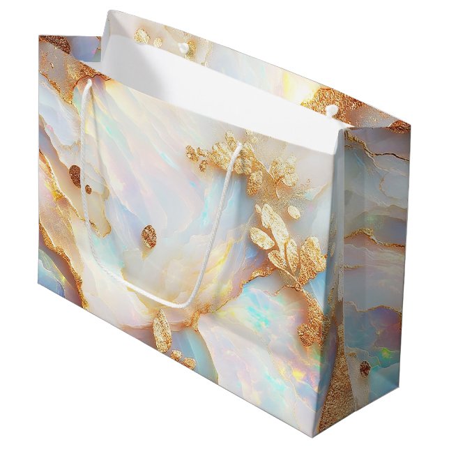 Faux Holographic Iridescent Opal Crystal Fantasy Large Gift Bag (Front Angled)
