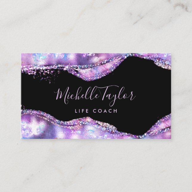 faux holographic iridescent opal stone elegant bus business card (Front)
