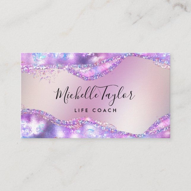 faux holographic iridescent opal stone elegant bus business card (Front)