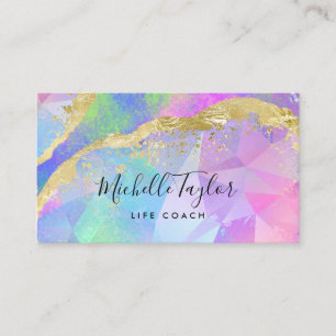 faux holographic iridescent opal stone elegant business card