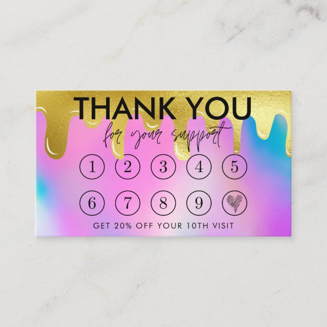 Faux Holographic Makeup Drip Thanks Loyalty Card (Front)