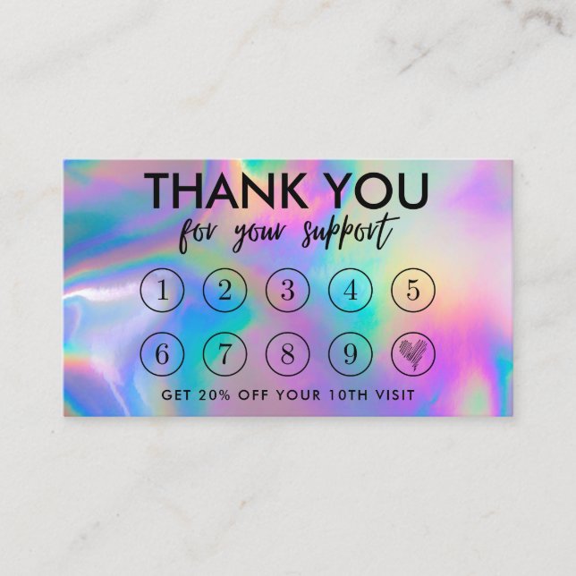 Faux Holographic Makeup Hair Thanks Loyalty Card (Front)