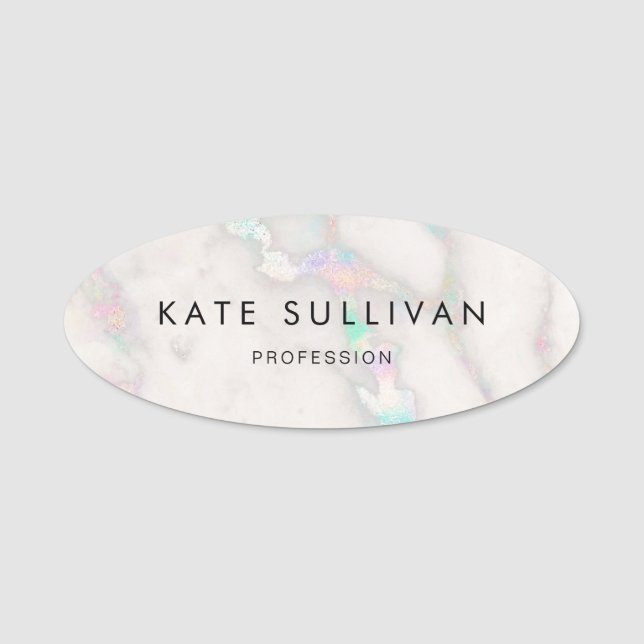 faux holographic marble background name tag (Front)