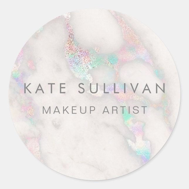 faux holographic marble design classic round sticker (Front)