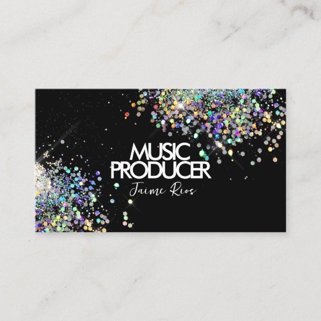 Faux Holographic Music Producer Black  Business Card (Front)