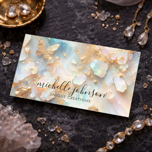 Faux Holographic Opal Moonstone Gold Butterfly Business Card