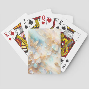 Faux Holographic Opal Moonstone Gold Butterfly Playing Cards