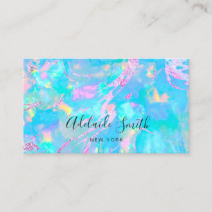 FAUX holographic opal pink turquoise Business Card