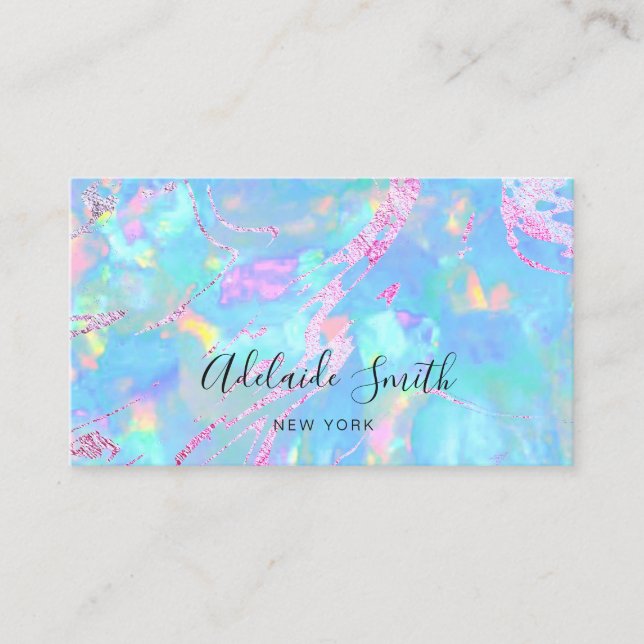FAUX holographic opal pink turquoise Business Card (Front)