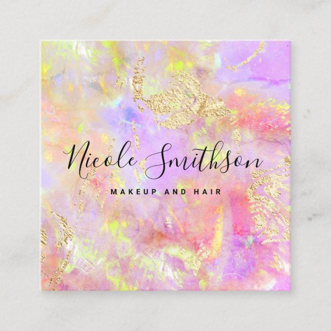 faux holographic opal square business card (Front)