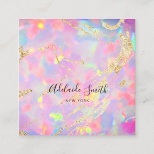 FAUX holographic opal stone Square Business Card