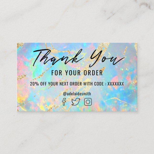 FAUX holographic opal stone thank you Business Card (Front)