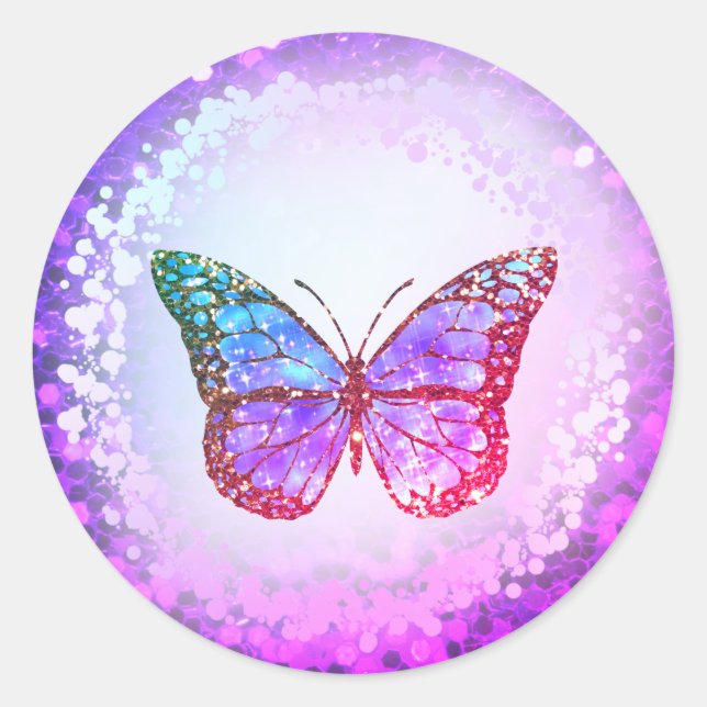 faux holographic purple butterfly logo classic round sticker (Front)