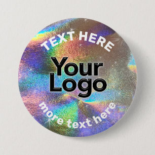 Faux Holographic Rainbow Glitter Business Logo DIY 3 Inch Round Button