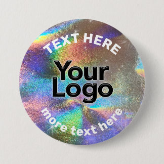 Faux Holographic Rainbow Glitter Business Logo DIY 3 Inch Round Button