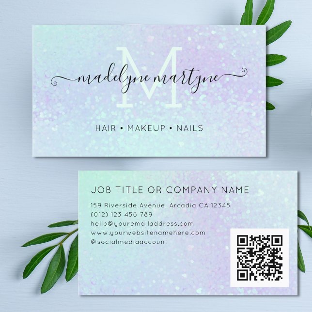 Faux Holographic Signature Script Modern QR Code Business Card (Creator Uploaded)