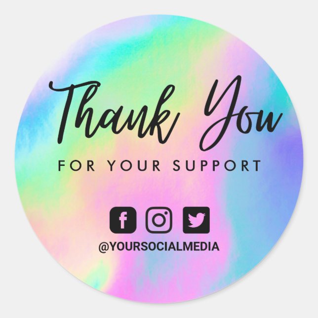Faux Holographic Thank You Social Media Classic Round Sticker (Front)