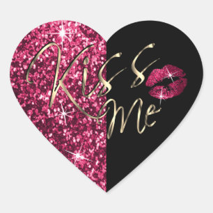 Faux Hot Pink Glitter and Black Heart Sticker