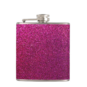 Faux Hot Pink Glitter Background Sparkle Hip Flask