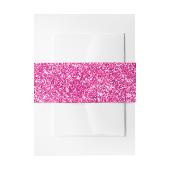Faux Hot Pink Glitter Invitation Belly Band (Front Example)