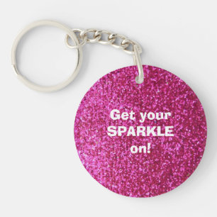 Faux Hot Pink Glitter Keychain