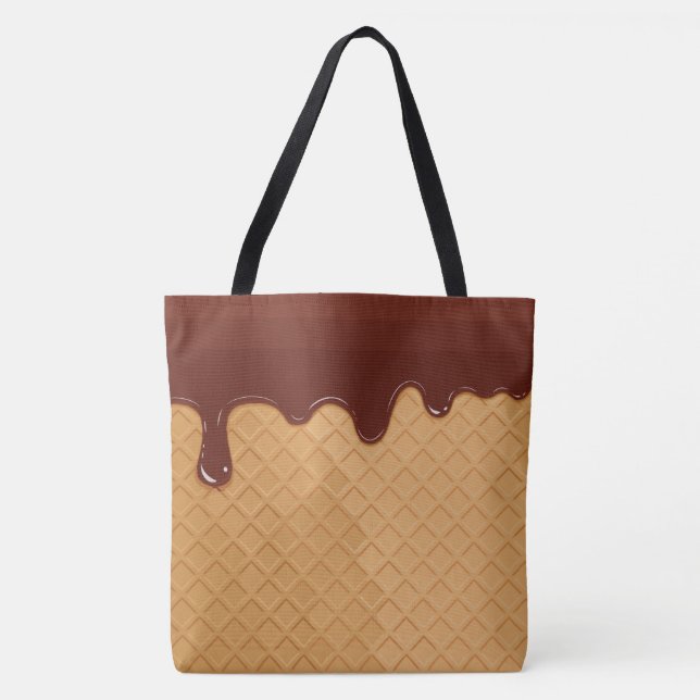 Faux Ice Cream Cone Dripping Chocolate  Tote Bag (Front)