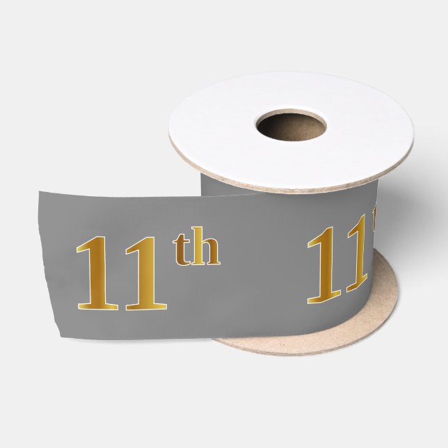 Faux/Imitation Gold "11th" Event Number (Grey) Satin Ribbon (Spool)