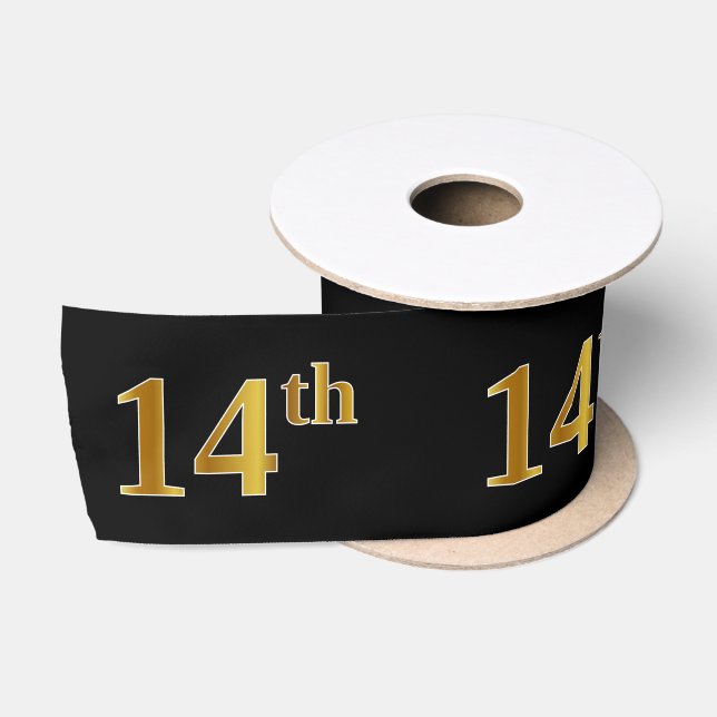 Faux/Imitation Gold "14th" Event Number (Black) Satin Ribbon (Spool)
