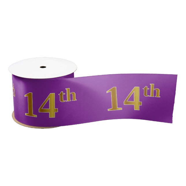 Faux/Imitation Gold "14th" Event Number (Purple) Satin Ribbon (Spool)