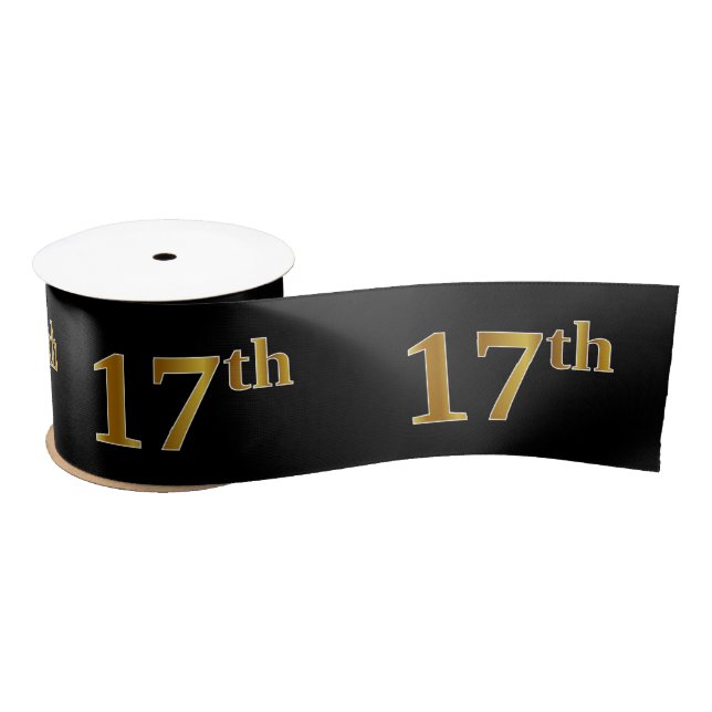 Faux/Imitation Gold "17th" Event Number (Black) Satin Ribbon (Spool)