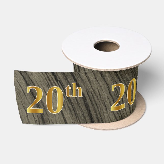 Faux/Imitation Gold "20th" Event Number (Rustic) Satin Ribbon (Spool)