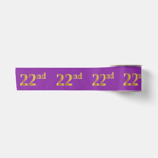 Faux/Imitation Gold "22nd" Event Number (Purple) Satin Ribbon (Front)