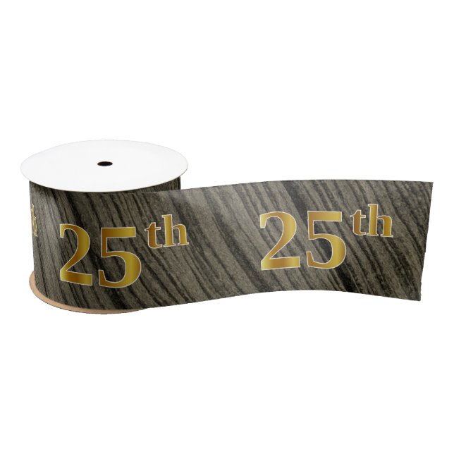 Faux/Imitation Gold "25th" Event Number (Rustic) Satin Ribbon (Spool)