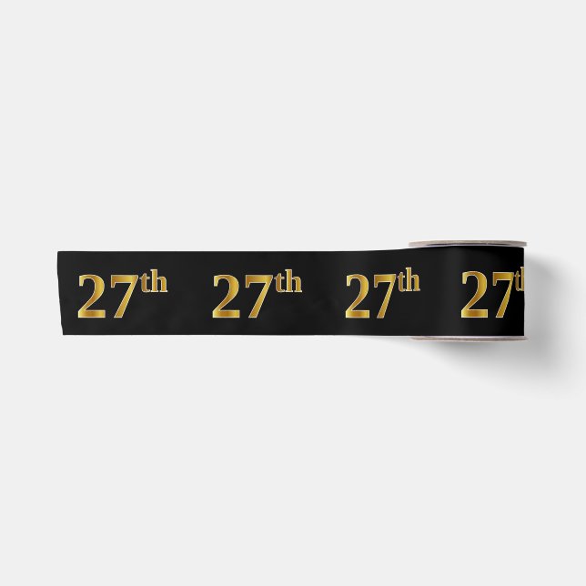 Faux/Imitation Gold "27th" Event Number (Black) Satin Ribbon (Front)