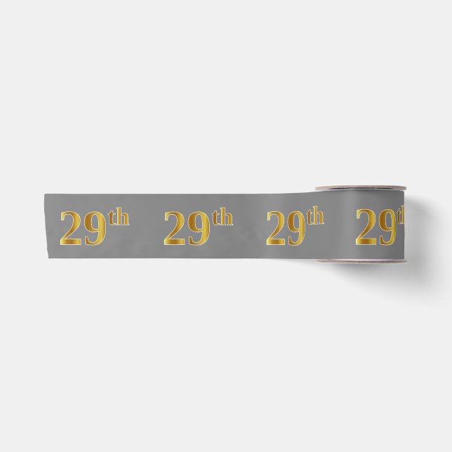 Faux/Imitation Gold "29th" Event Number (Grey) Satin Ribbon (Front)