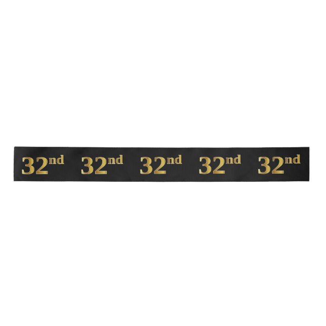 Faux/Imitation Gold "32nd" Event Number (Black) Satin Ribbon (Front)