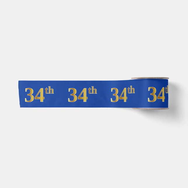 Faux/Imitation Gold "34th" Event Number (Blue) Satin Ribbon (Front)