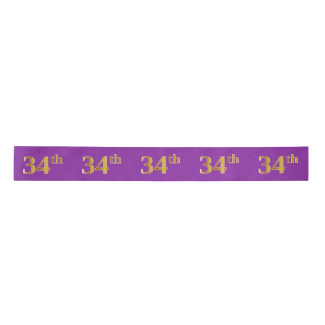 Faux/Imitation Gold "34th" Event Number (Purple) Satin Ribbon (Front)