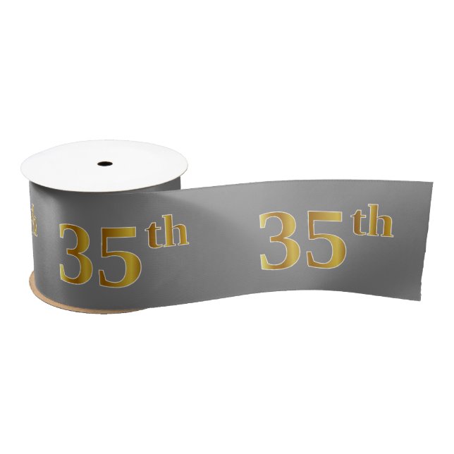 Faux/Imitation Gold "35th" Event Number (Grey) Satin Ribbon (Spool)